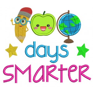 100 Days Smarter Globe and Apple Filled Machine Embroidery Design Digitized Pattern